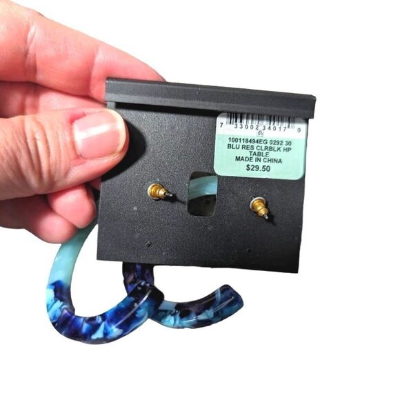 INC Blue & Aqua colorblock marble resin hoop earrings - Picture 3 of 3